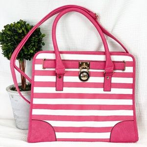 Pink and white large stripe bag